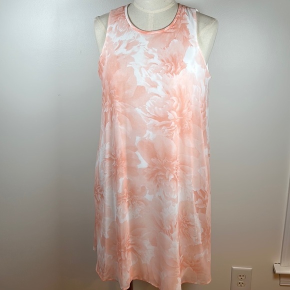 Calvin Klein Peach Ivory Floral Mini Shift Dress‎ Women's Size 6 - Picture 1 of 11
